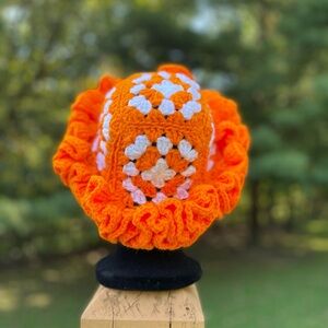 Handmade Orange and White Crochet Sun Hat